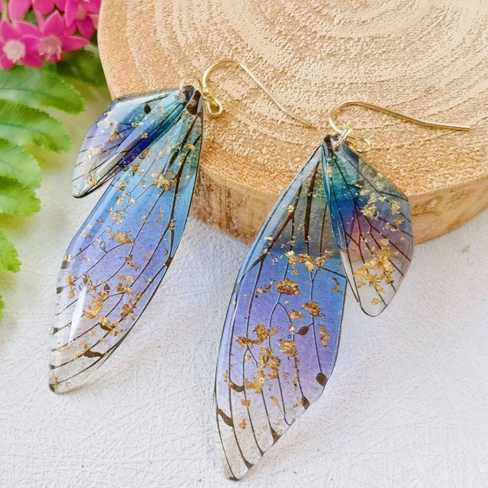 Butterfly Wings Handmade Crystal Gold Foil Earrings